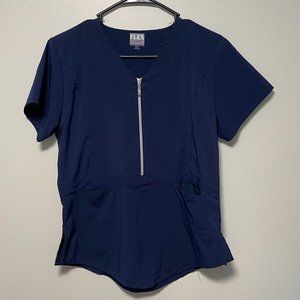 NWOT Navy Scrub Top Size Small Zipper Detail